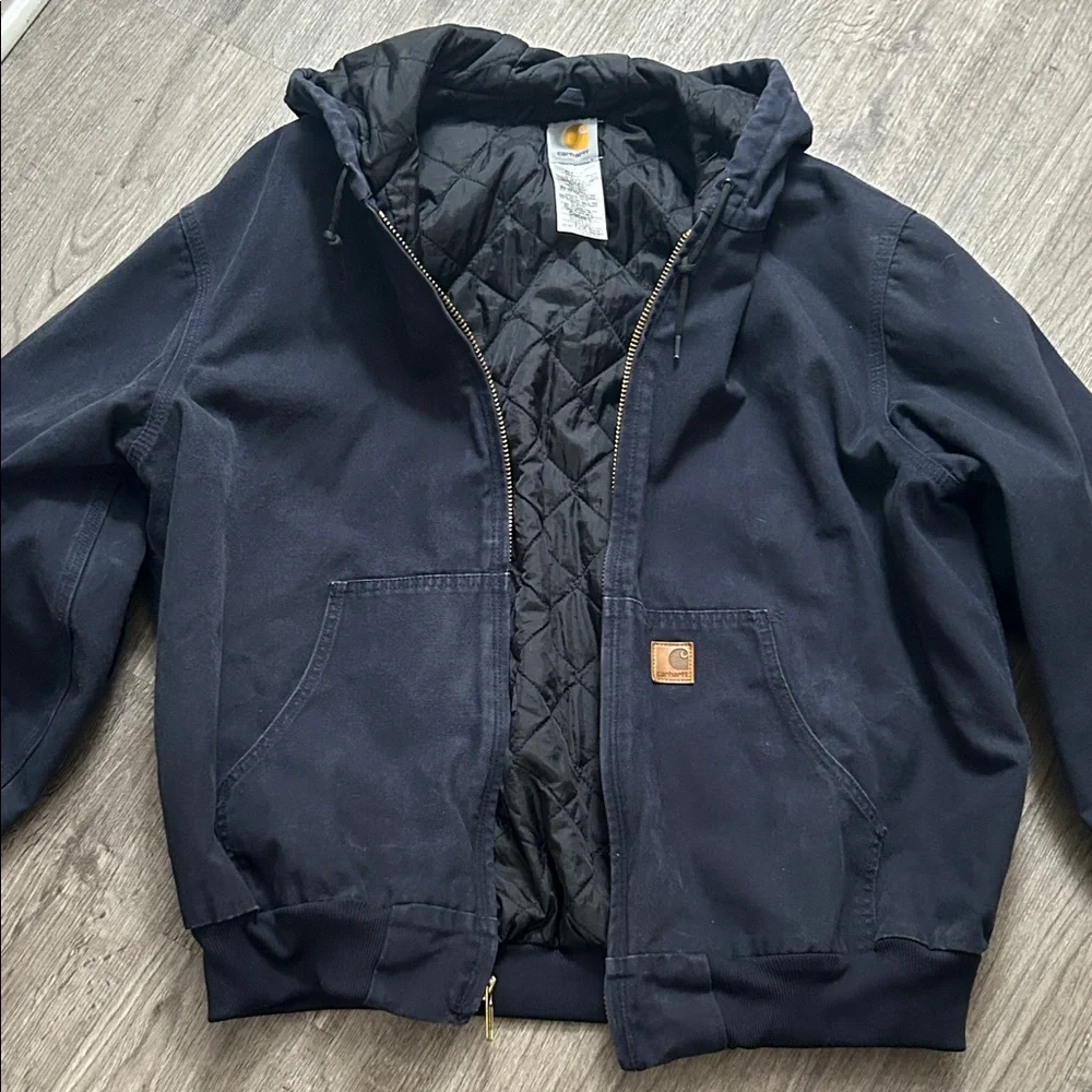 Men’s Carhartt Navy Hooded Jacket - Picture 1 of 12